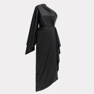 Julia Allert Faux Leather One-Shoulder Black Asymmetric Draped Evening Dress